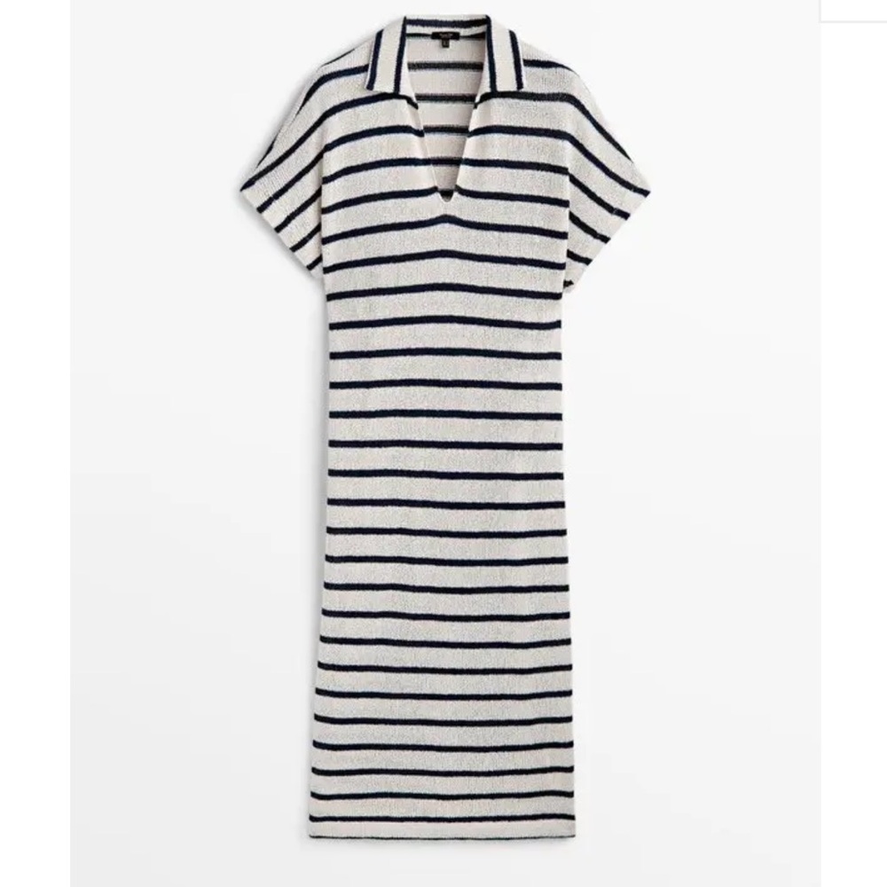 Massimo Dutti Textured Striped Polo Dress